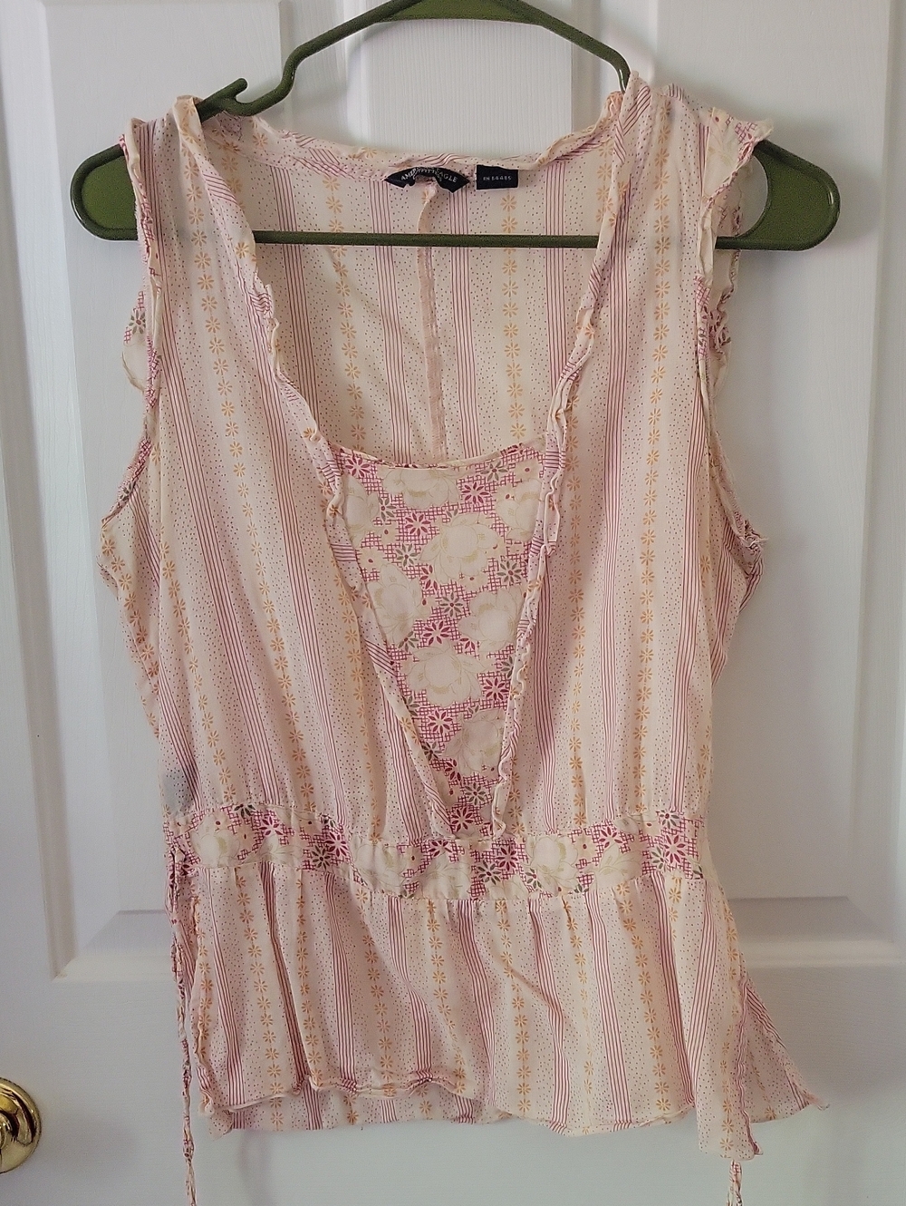 American Eagle Outfitters Light Pink Floral Stripe lightweight shirt